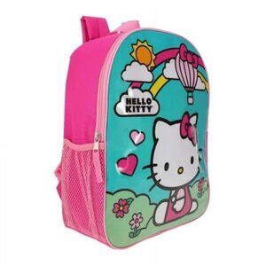 NEW Hello Kitty Hot Air Balloon Over The Rainbow Pink 15" Backpack